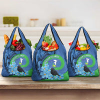 New Zealand Chatham Islands Grocery Bag Wharekauri Forget Me Not With Black Robin