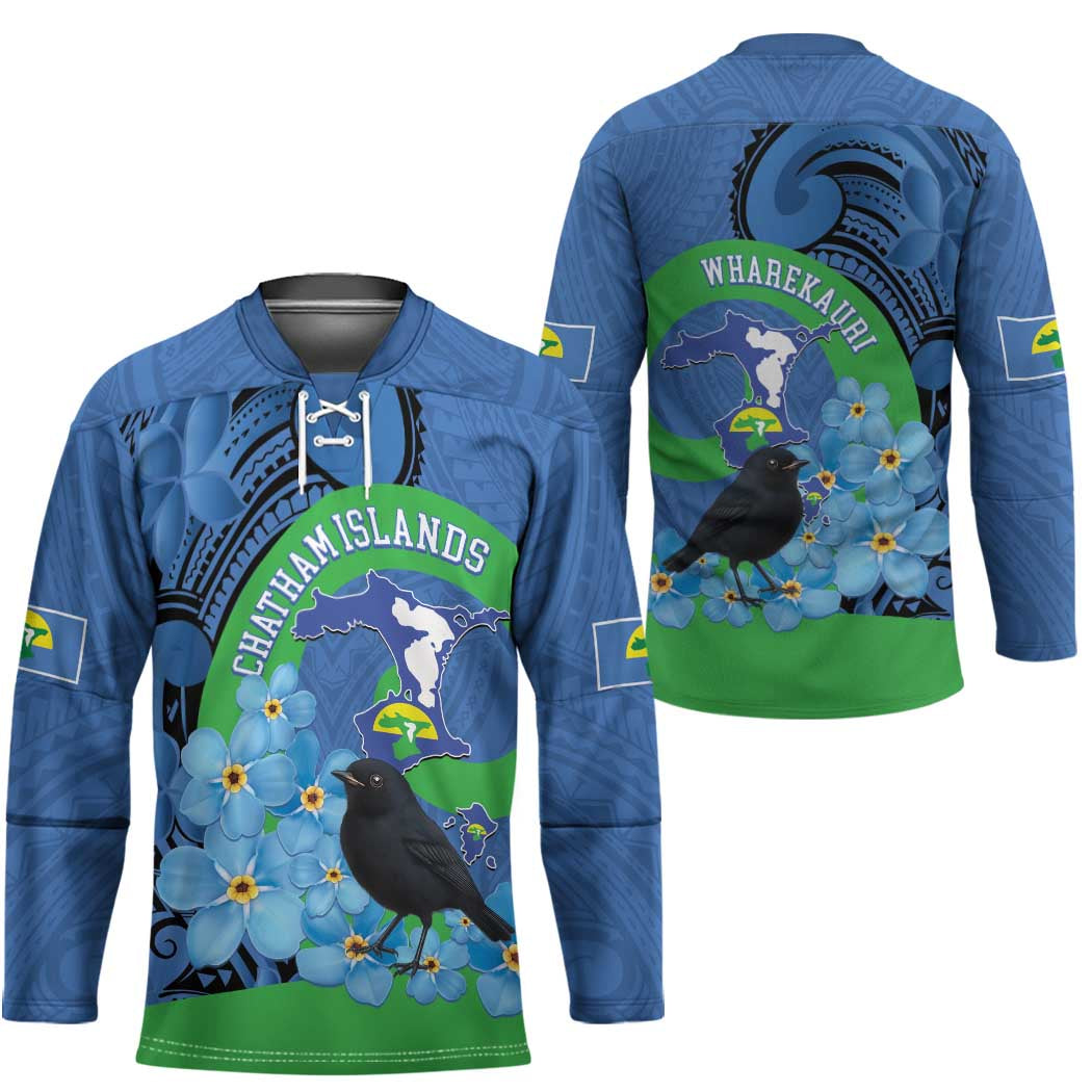 New Zealand Chatham Islands Hockey Jersey Wharekauri Forget Me Not With Black Robin - Polynesian Pride