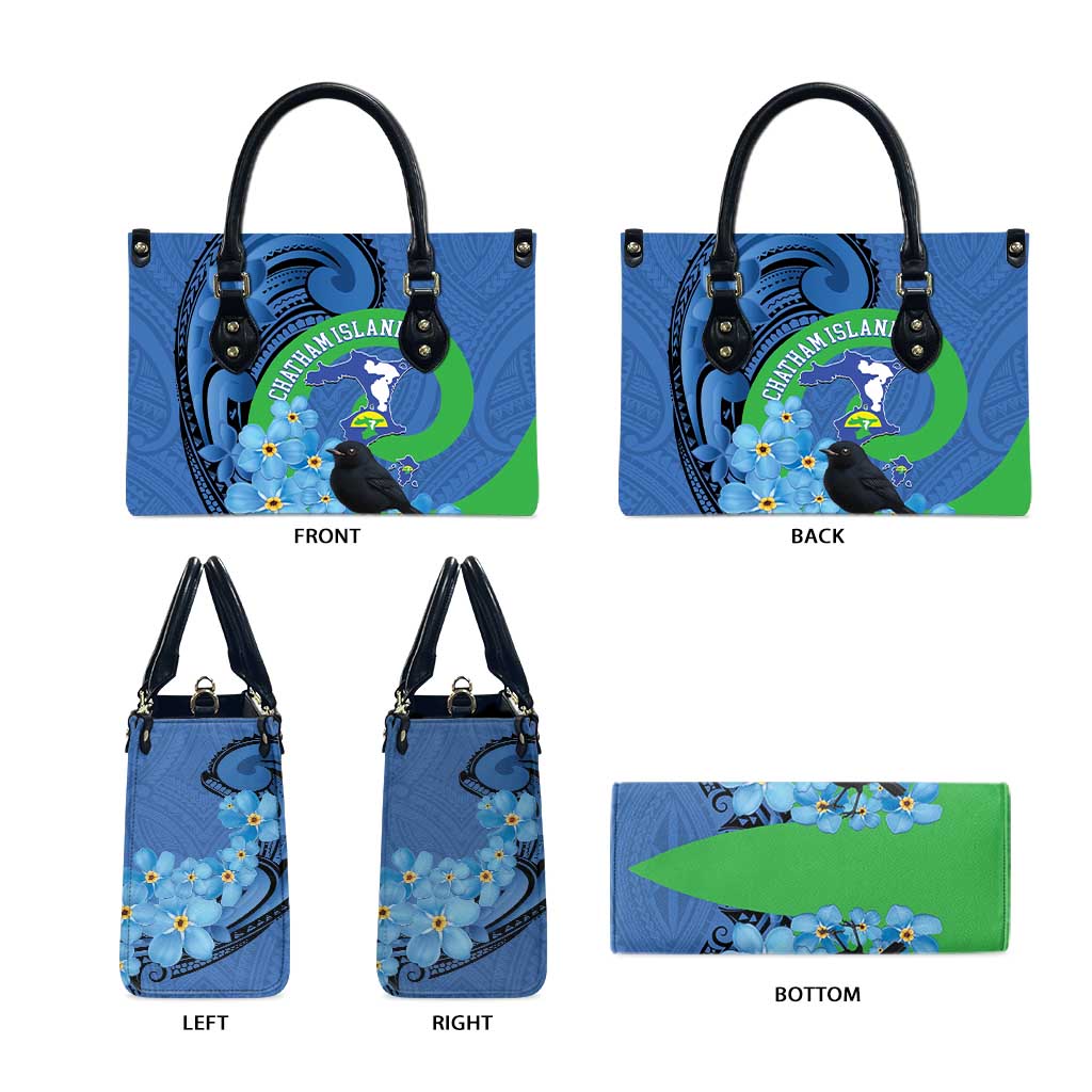 New Zealand Chatham Islands Leather Bag Wharekauri Forget Me Not With Black Robin - Polynesian Pride