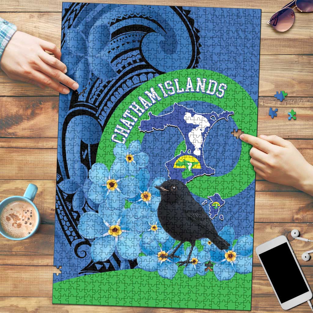 New Zealand Chatham Islands Puzzle Wharekauri Forget Me Not With Black Robin - Polynesian Pride