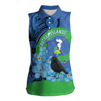 New Zealand Chatham Islands Women Sleeveless Polo Shirt Wharekauri Forget Me Not With Black Robin