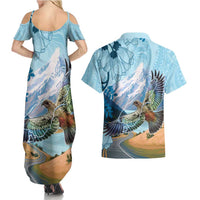 New Zealand South Island Couples Matching Summer Maxi Dress and Hawaiian Shirt Te Waipounamu Aoraki Kea Bird LT14 - Polynesian Pride