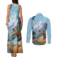 New Zealand South Island Couples Matching Tank Maxi Dress and Long Sleeve Button Shirt Te Waipounamu Aoraki Kea Bird LT14 - Polynesian Pride