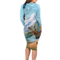 New Zealand South Island Family Matching Long Sleeve Bodycon Dress and Hawaiian Shirt Te Waipounamu Aoraki Kea Bird LT14 - Polynesian Pride