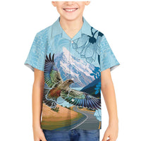 New Zealand South Island Family Matching Mermaid Dress and Hawaiian Shirt Te Waipounamu Aoraki Kea Bird LT14 Son's Shirt Blue - Polynesian Pride
