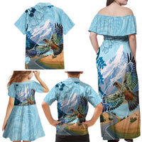 New Zealand South Island Family Matching Off Shoulder Maxi Dress and Hawaiian Shirt Te Waipounamu Aoraki Kea Bird LT14 - Polynesian Pride