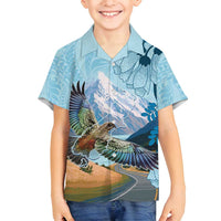 New Zealand South Island Family Matching Off Shoulder Maxi Dress and Hawaiian Shirt Te Waipounamu Aoraki Kea Bird LT14 Son's Shirt Blue - Polynesian Pride