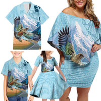 New Zealand South Island Family Matching Off Shoulder Short Dress and Hawaiian Shirt Te Waipounamu Aoraki Kea Bird LT14 - Polynesian Pride