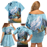 New Zealand South Island Family Matching Off Shoulder Short Dress and Hawaiian Shirt Te Waipounamu Aoraki Kea Bird LT14 - Polynesian Pride