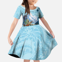 New Zealand South Island Family Matching Puletasi and Hawaiian Shirt Te Waipounamu Aoraki Kea Bird LT14 Daughter's Dress Blue - Polynesian Pride