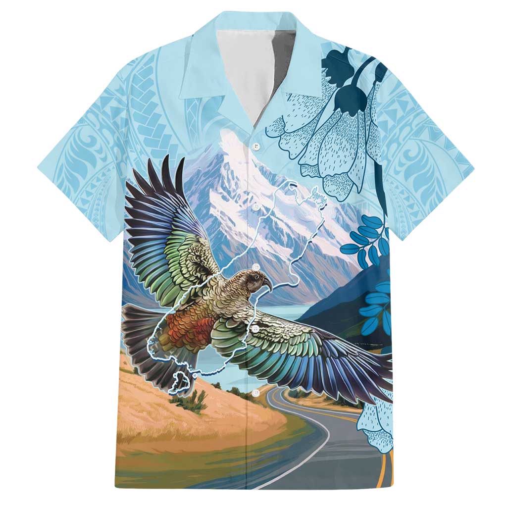 New Zealand South Island Family Matching Short Sleeve Bodycon Dress and Hawaiian Shirt Te Waipounamu Aoraki Kea Bird LT14 Dad's Shirt - Short Sleeve Blue - Polynesian Pride