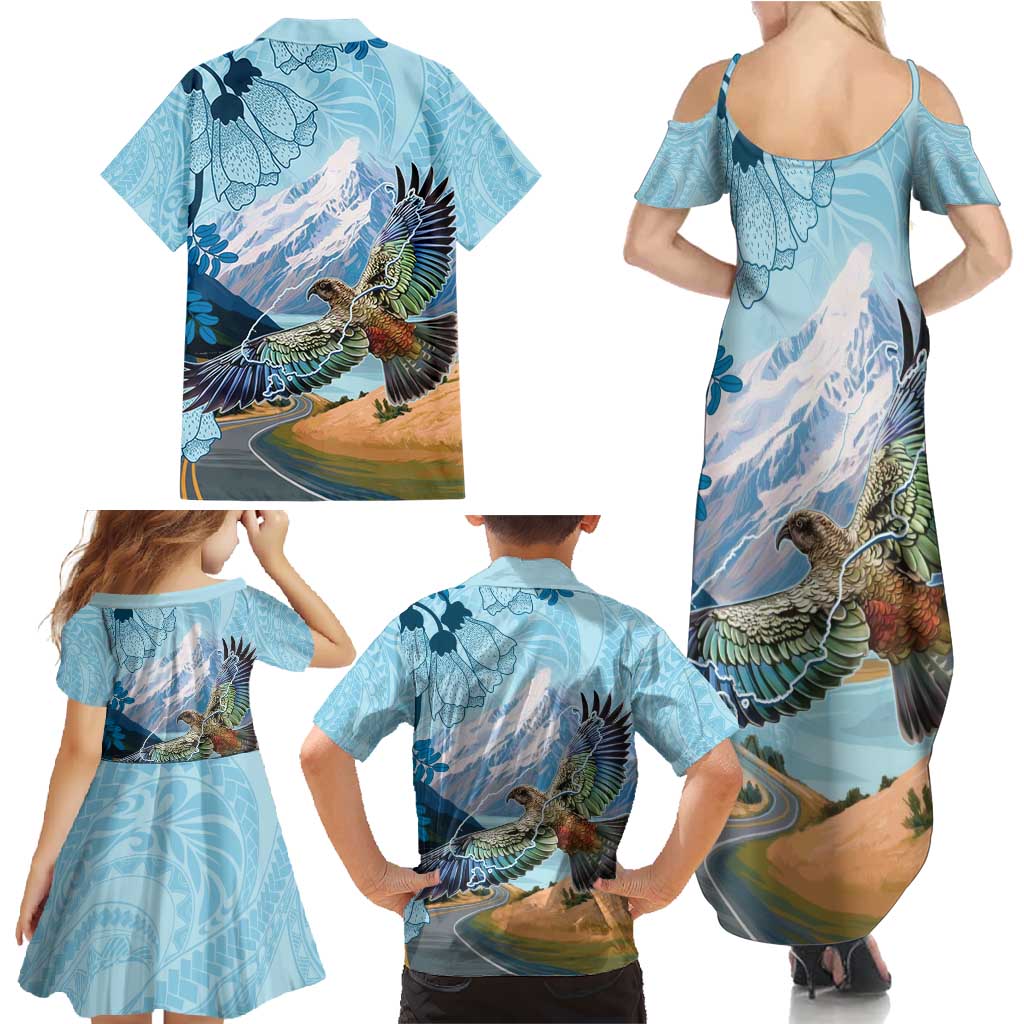 New Zealand South Island Family Matching Summer Maxi Dress and Hawaiian Shirt Te Waipounamu Aoraki Kea Bird LT14 - Polynesian Pride