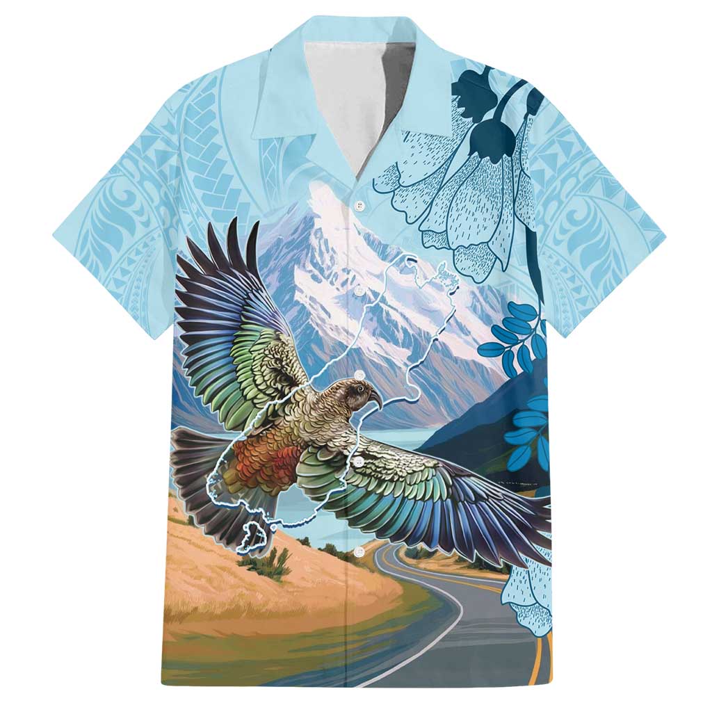 New Zealand South Island Family Matching Summer Maxi Dress and Hawaiian Shirt Te Waipounamu Aoraki Kea Bird LT14 Dad's Shirt - Short Sleeve Blue - Polynesian Pride
