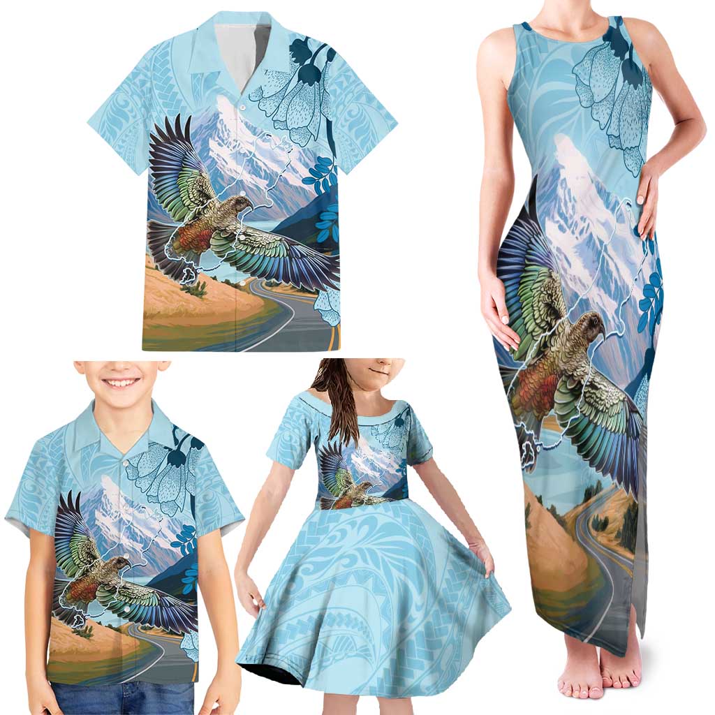 New Zealand South Island Family Matching Tank Maxi Dress and Hawaiian Shirt Te Waipounamu Aoraki Kea Bird LT14 - Polynesian Pride