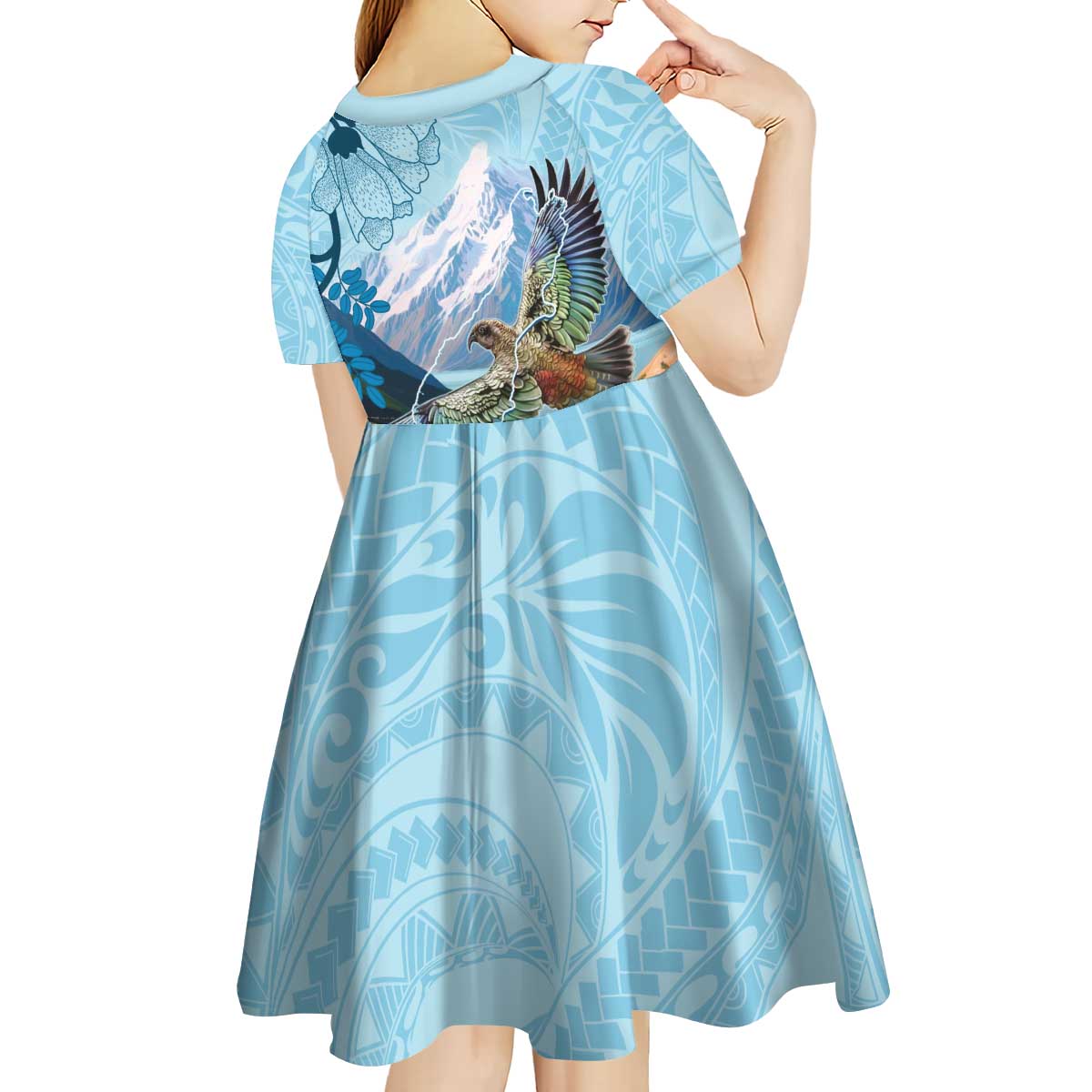 New Zealand South Island Kid Short Sleeve Dress Te Waipounamu Aoraki Kea Bird LT14 - Polynesian Pride