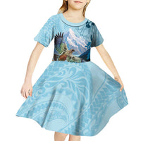 New Zealand South Island Kid Short Sleeve Dress Te Waipounamu Aoraki Kea Bird LT14 - Polynesian Pride