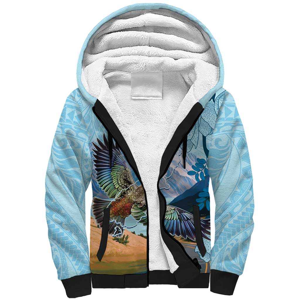 New Zealand South Island Sherpa Hoodie Te Waipounamu Aoraki Kea Bird