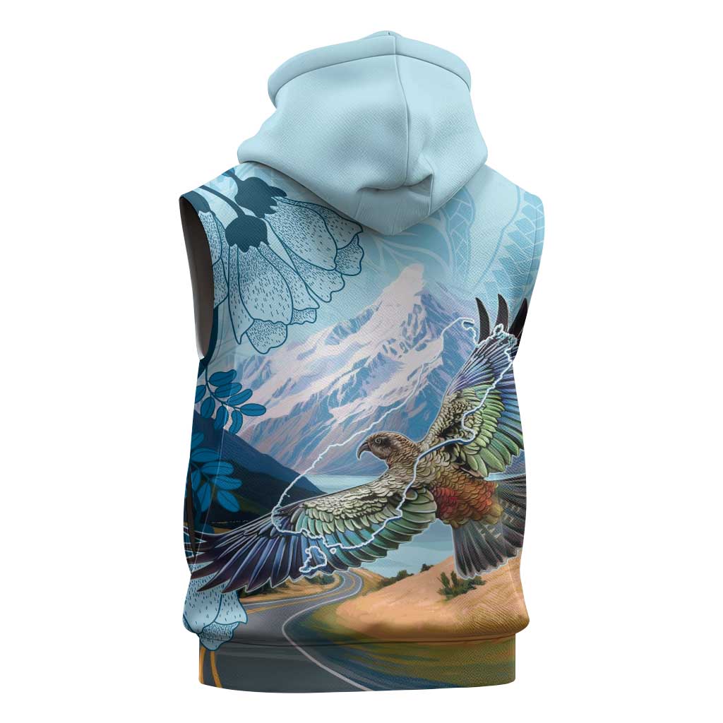 New Zealand South Island Sleeveless Zip Hoodie Te Waipounamu Aoraki Kea Bird LT14 - Polynesian Pride