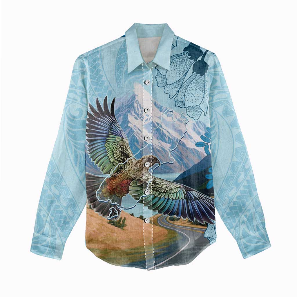 New Zealand South Island Women Casual Shirt Te Waipounamu Aoraki Kea Bird LT14 - Polynesian Pride