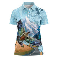 New Zealand South Island Women Polo Shirt Te Waipounamu Aoraki Kea Bird LT14 Female Blue - Polynesian Pride