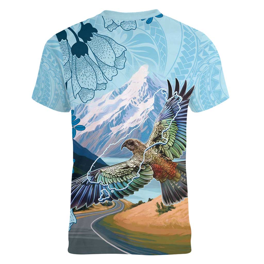 New Zealand South Island Women V-Neck T-Shirt Te Waipounamu Aoraki Kea Bird