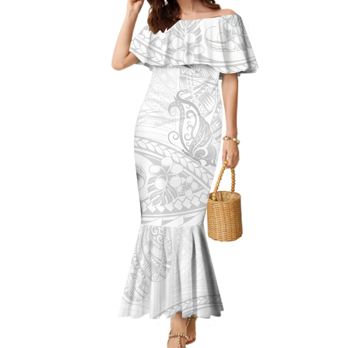 Polynesia Brain Cancer Awareness Family Matching Mermaid Dress and Hawaiian Shirt In May We Wear Grey LT14 Mom's Dress White - Polynesian Pride