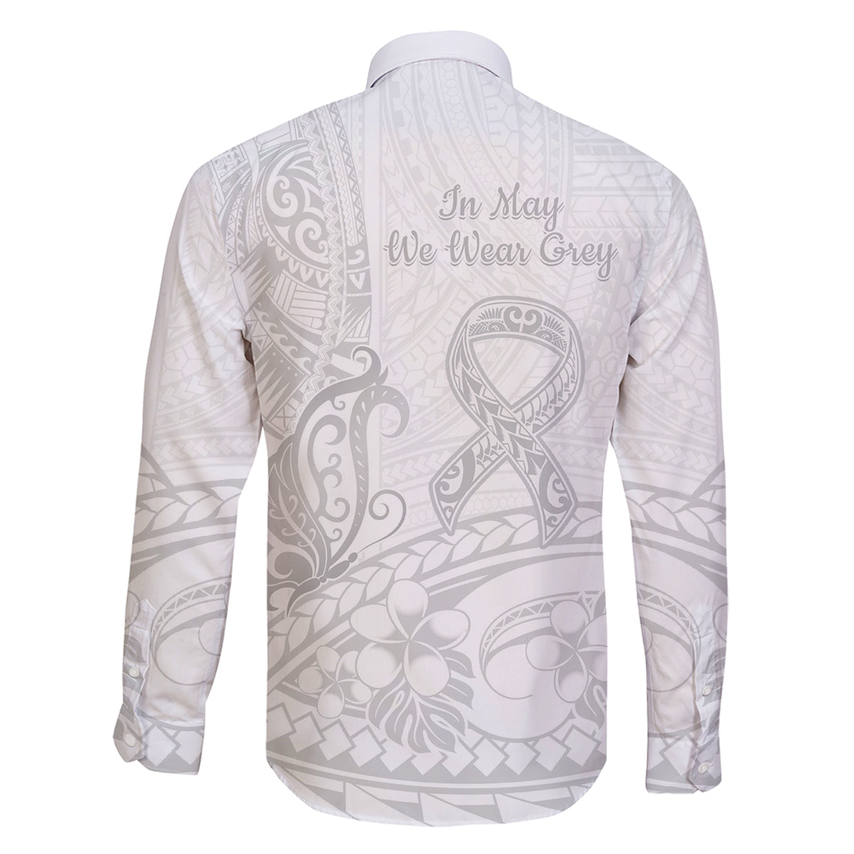 Polynesia Brain Cancer Awareness Family Matching Off The Shoulder Long Sleeve Dress and Hawaiian Shirt In May We Wear Grey LT14 - Polynesian Pride