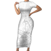 Polynesia Brain Cancer Awareness Family Matching Short Sleeve Bodycon Dress and Hawaiian Shirt In May We Wear Grey LT14 Mom's Dress White - Polynesian Pride