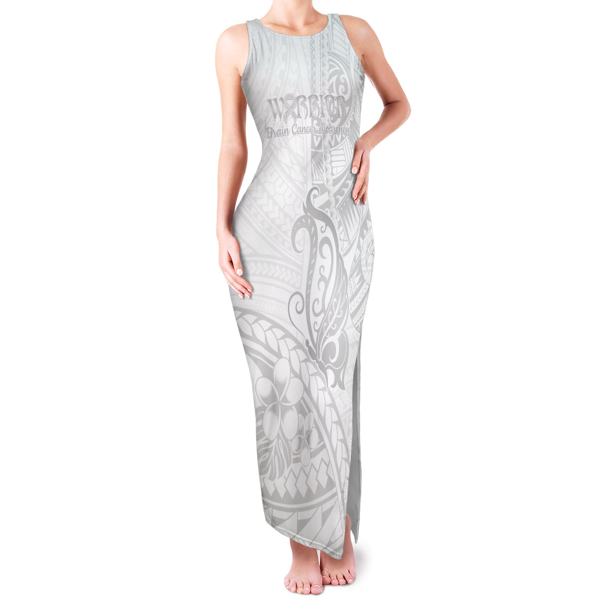 Polynesia Brain Cancer Awareness Family Matching Tank Maxi Dress and Hawaiian Shirt In May We Wear Grey LT14 Mom's Dress White - Polynesian Pride