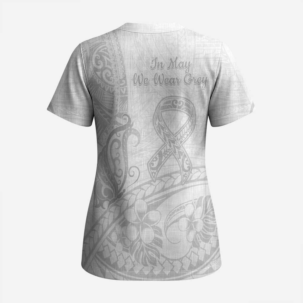 Polynesia Brain Cancer Awareness Scrub Top In May We Wear Grey - Polynesian Pride