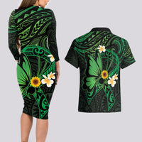 Polynesia Mental Health Awareness Couples Matching Long Sleeve Bodycon Dress and Hawaiian Shirt Green Ribbon Be Kind To Your Mind LT14 - Polynesian Pride