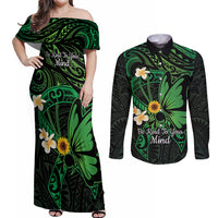 Polynesia Mental Health Awareness Couples Matching Off Shoulder Maxi Dress and Long Sleeve Button Shirt Green Ribbon Be Kind To Your Mind LT14 Green - Polynesian Pride