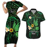 Polynesia Mental Health Awareness Couples Matching Short Sleeve Bodycon Dress and Hawaiian Shirt Green Ribbon Be Kind To Your Mind LT14 Green - Polynesian Pride