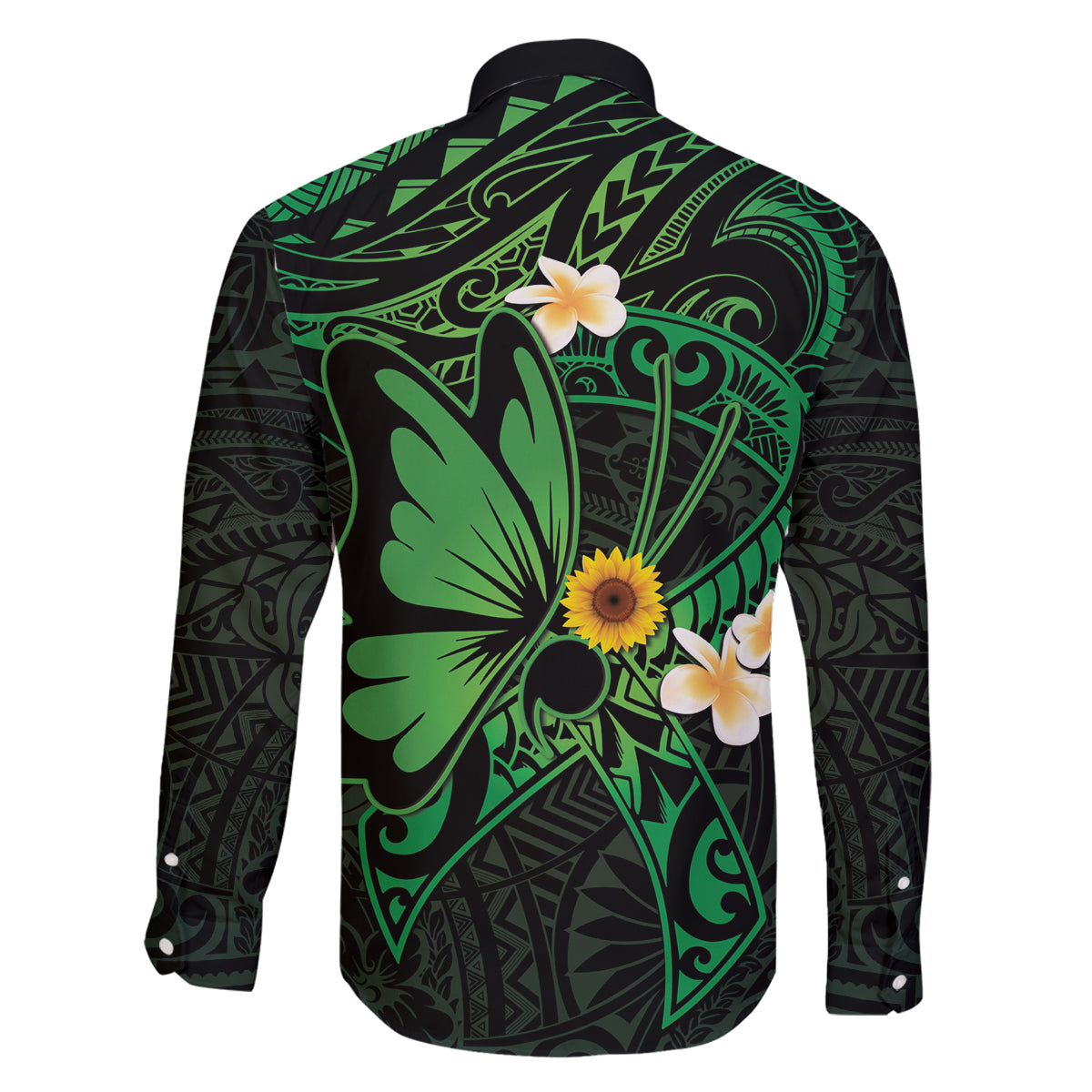 Polynesia Mental Health Awareness Family Matching Long Sleeve Bodycon Dress and Hawaiian Shirt Green Ribbon Be Kind To Your Mind LT14 - Polynesian Pride
