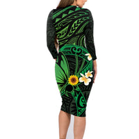 Polynesia Mental Health Awareness Family Matching Long Sleeve Bodycon Dress and Hawaiian Shirt Green Ribbon Be Kind To Your Mind LT14 - Polynesian Pride