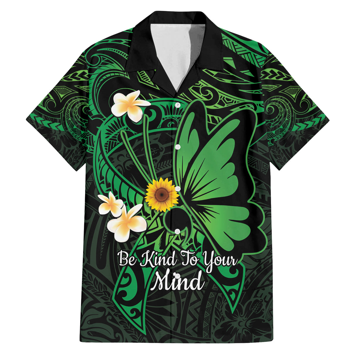 Polynesia Mental Health Awareness Family Matching Mermaid Dress and Hawaiian Shirt Green Ribbon Be Kind To Your Mind LT14 Dad's Shirt - Short Sleeve Green - Polynesian Pride