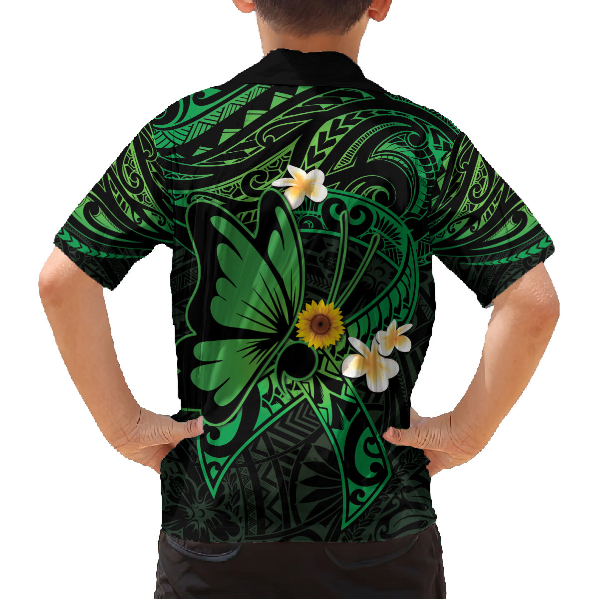 Polynesia Mental Health Awareness Family Matching Off Shoulder Maxi Dress and Hawaiian Shirt Green Ribbon Be Kind To Your Mind LT14 - Polynesian Pride