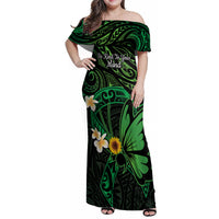Polynesia Mental Health Awareness Family Matching Off Shoulder Maxi Dress and Hawaiian Shirt Green Ribbon Be Kind To Your Mind LT14 Mom's Dress Green - Polynesian Pride