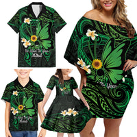 Polynesia Mental Health Awareness Family Matching Off Shoulder Short Dress and Hawaiian Shirt Green Ribbon Be Kind To Your Mind LT14 - Polynesian Pride