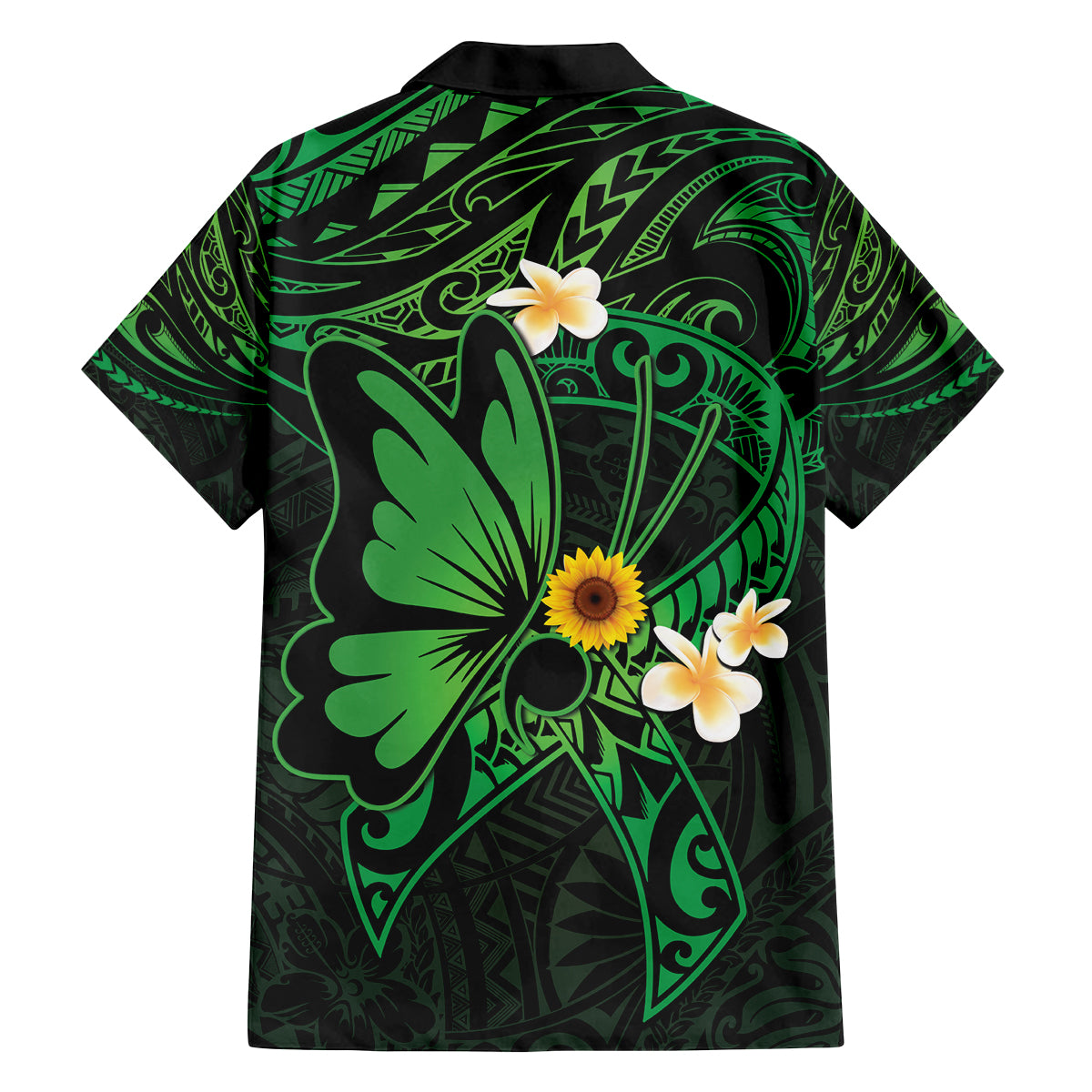Polynesia Mental Health Awareness Family Matching Off Shoulder Short Dress and Hawaiian Shirt Green Ribbon Be Kind To Your Mind LT14 - Polynesian Pride