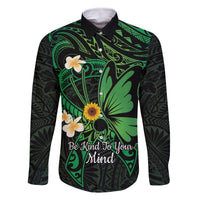 Polynesia Mental Health Awareness Family Matching Off Shoulder Short Dress and Hawaiian Shirt Green Ribbon Be Kind To Your Mind LT14 Dad's Shirt - Long Sleeve Green - Polynesian Pride