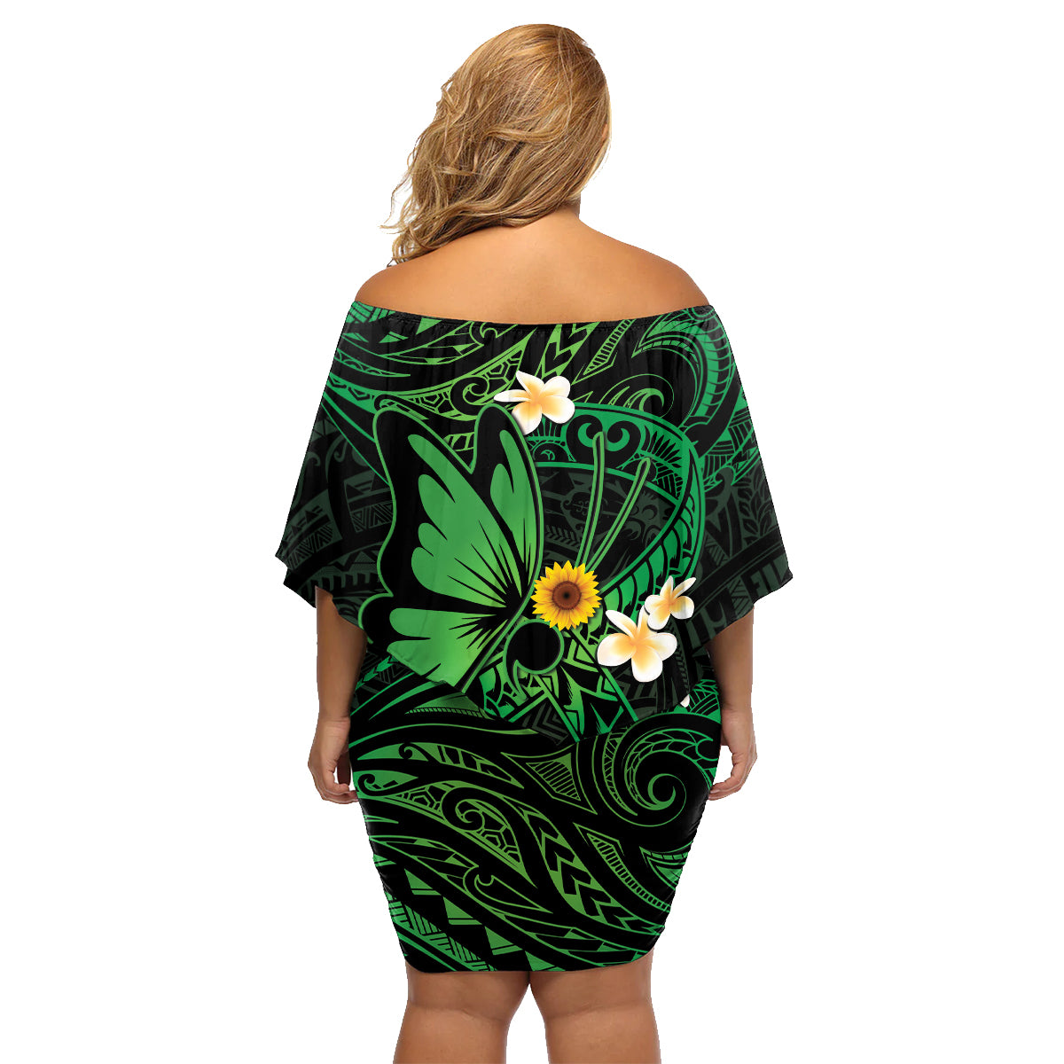 Polynesia Mental Health Awareness Family Matching Off Shoulder Short Dress and Hawaiian Shirt Green Ribbon Be Kind To Your Mind LT14 - Polynesian Pride