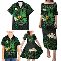 Polynesia Mental Health Awareness Family Matching Puletasi and Hawaiian Shirt Green Ribbon Be Kind To Your Mind LT14 - Polynesian Pride