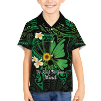 Polynesia Mental Health Awareness Family Matching Puletasi and Hawaiian Shirt Green Ribbon Be Kind To Your Mind LT14 Son's Shirt Green - Polynesian Pride
