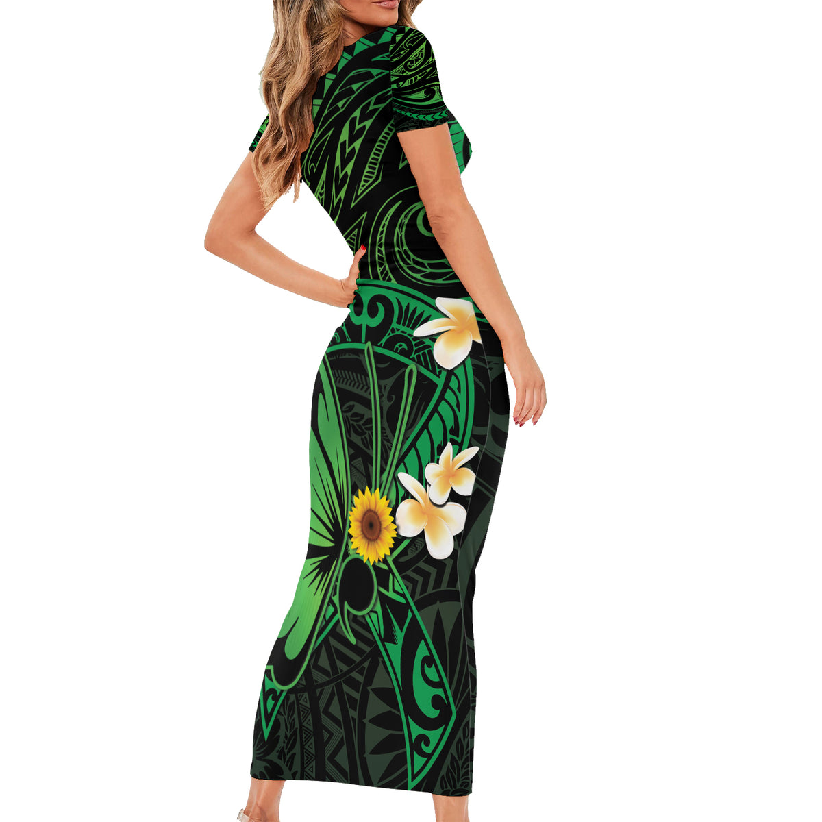Polynesia Mental Health Awareness Family Matching Short Sleeve Bodycon Dress and Hawaiian Shirt Green Ribbon Be Kind To Your Mind LT14 - Polynesian Pride