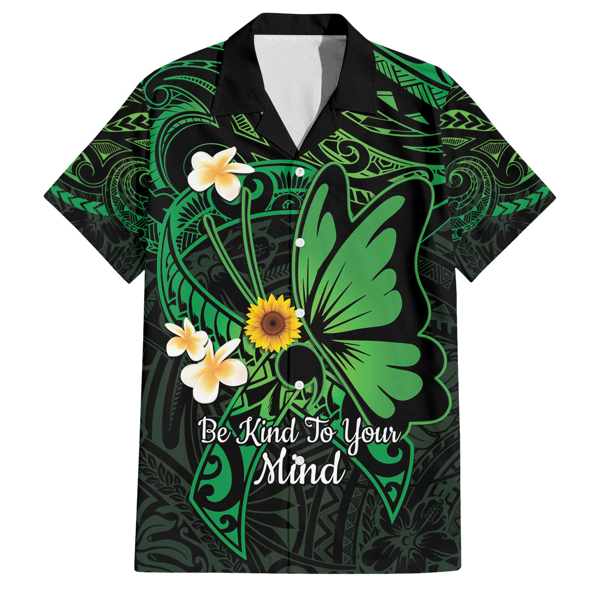 Polynesia Mental Health Awareness Family Matching Summer Maxi Dress and Hawaiian Shirt Green Ribbon Be Kind To Your Mind LT14 Dad's Shirt - Short Sleeve Green - Polynesian Pride
