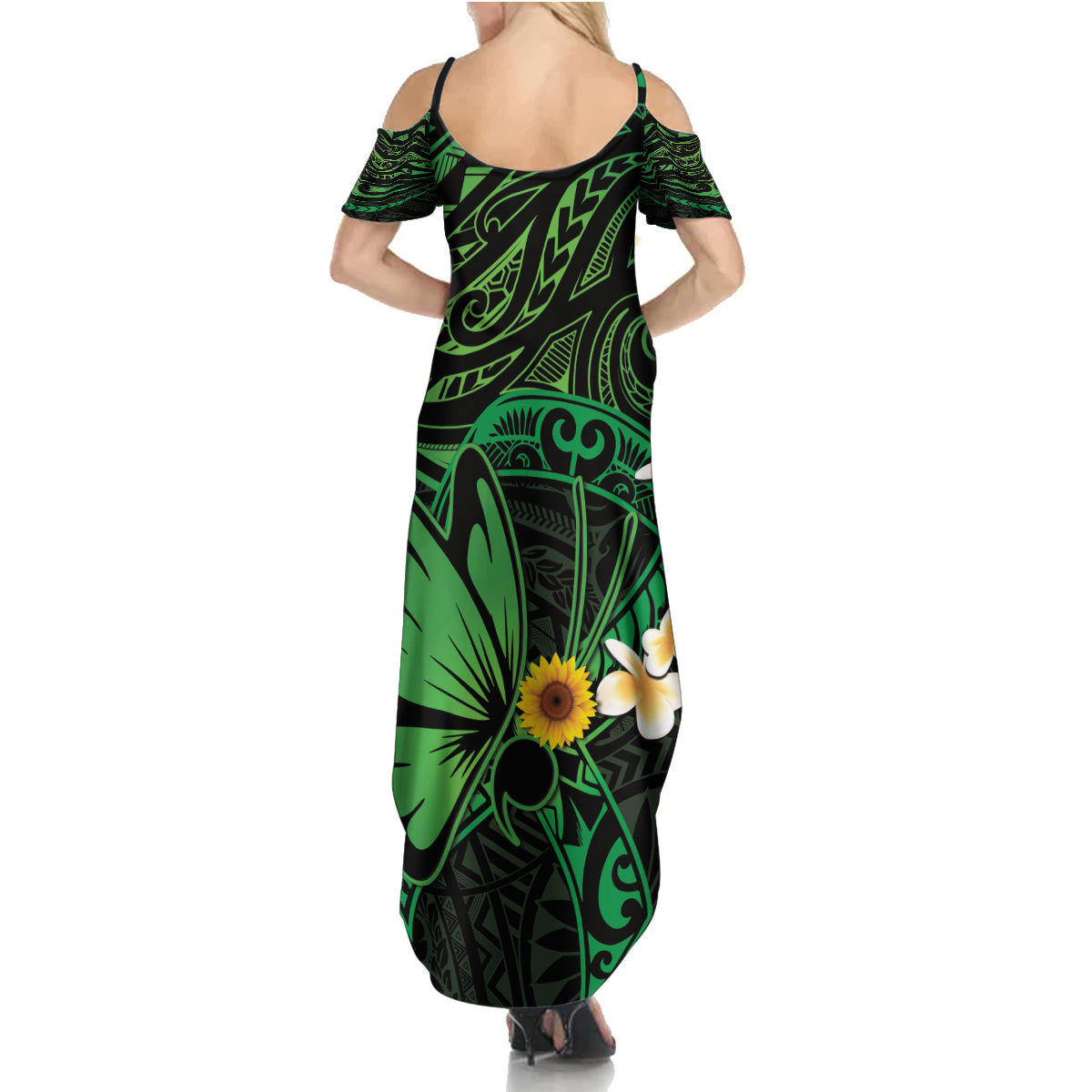 Polynesia Mental Health Awareness Family Matching Summer Maxi Dress and Hawaiian Shirt Green Ribbon Be Kind To Your Mind LT14 - Polynesian Pride
