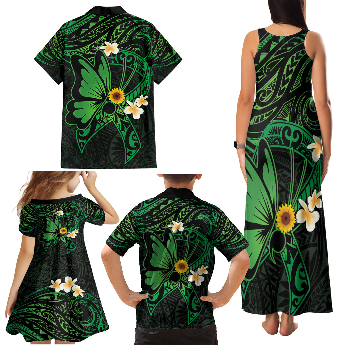 Polynesia Mental Health Awareness Family Matching Tank Maxi Dress and Hawaiian Shirt Green Ribbon Be Kind To Your Mind LT14 - Polynesian Pride