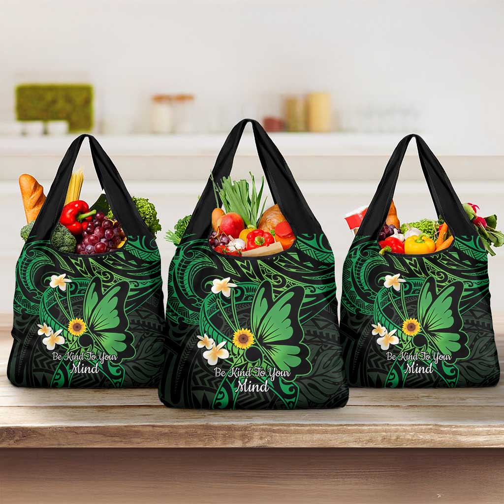 Polynesia Mental Health Awareness Grocery Bag Green Ribbon Be Kind To Your Mind