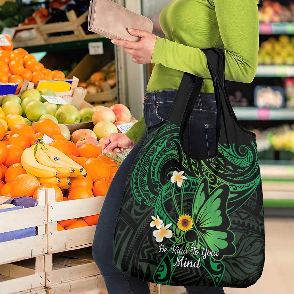 Polynesia Mental Health Awareness Grocery Bag Green Ribbon Be Kind To Your Mind